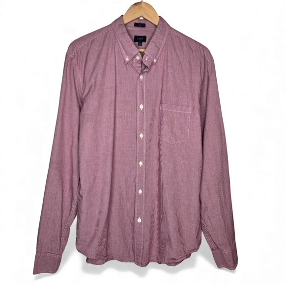 J. Crew Micro Check Plaid Button Down Shirt Red White Preppy Office XL - Picture 1 of 6